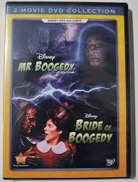 Two-movie DVD cover for “Mr. Boogedy” and “Bride of Boogedy,” lightning bolts splitting portraits of the frightened family and the villain.