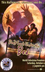 Poster for “Don’t Look Under the Bed,” a looming shadow monster over a bed as kids stare up at a huge harvest moon.