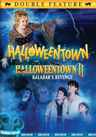 DVD cover art for “Halloweentown” and “Halloweentown II: Kalabar’s Revenge,” a blue, moonlit collage of the cast with the double-feature banner.