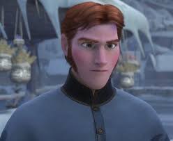 Hans frowns in a blue winter tunic with snow-covered buildings behind him, expression cold and calculating.
